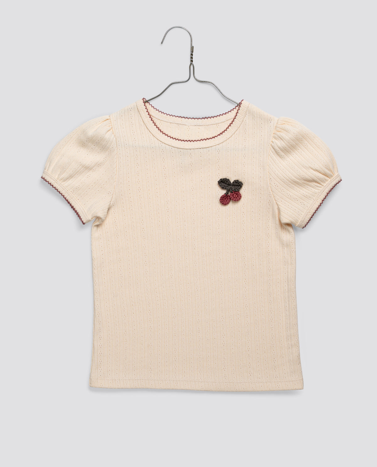 Little Cotton Clothes / Pointelle T-shirt with Crochet Cherry