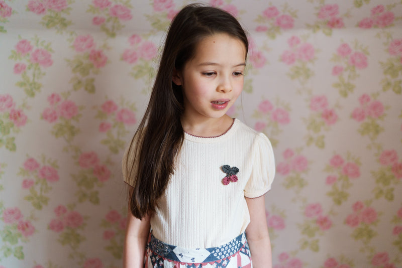 Little Cotton Clothes / Pointelle T-shirt with Crochet Cherry